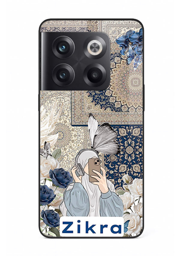 Blue floral collage artwork printed on premium tempered glass OnePlus 8 Pro back cover