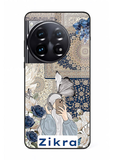 Blue floral collage artwork printed on premium tempered glass OnePlus 9 Pro back cover