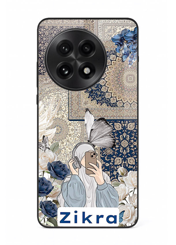 Blue floral collage artwork printed on premium tempered glass OnePlus 9R back cover
