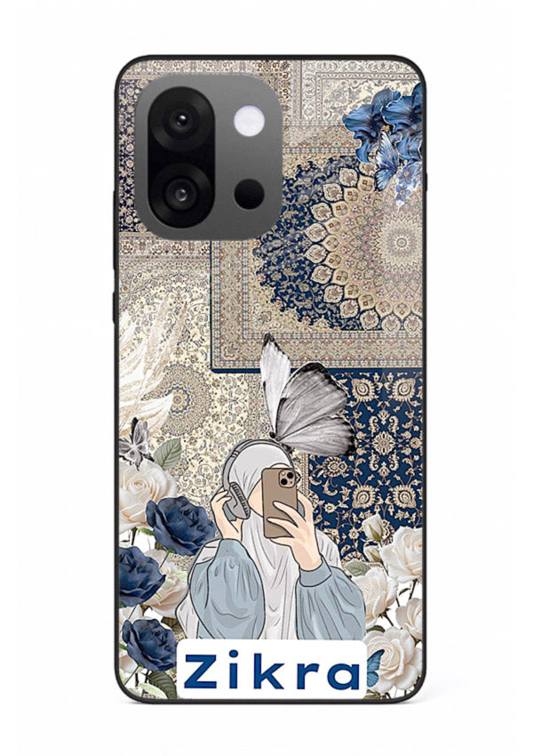 Blue floral collage artwork printed on premium tempered glass OnePlus 13s back cover
