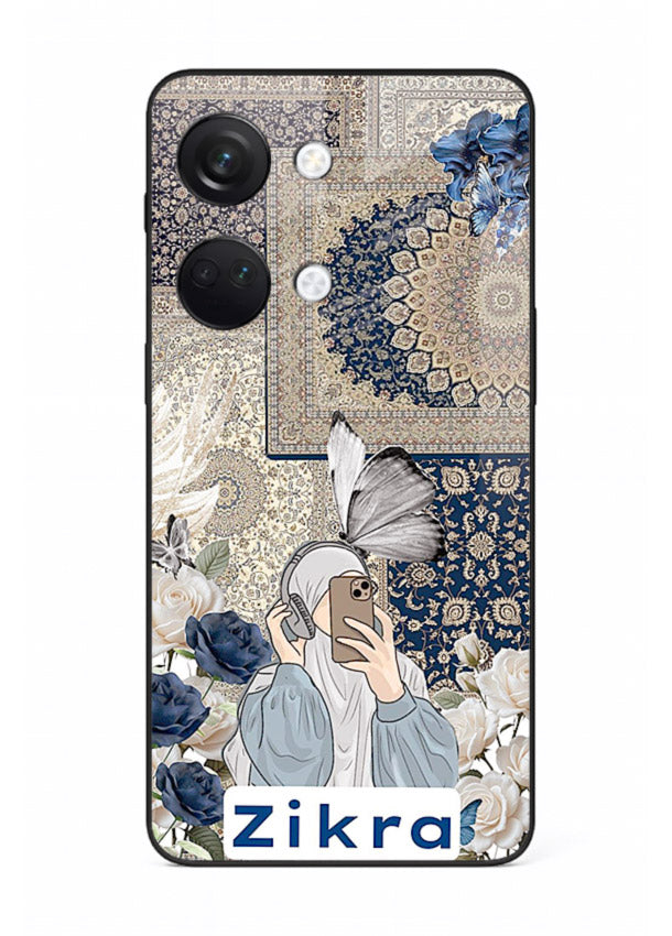 Blue floral collage artwork printed on premium tempered glass OnePlus Nord 3 back cover