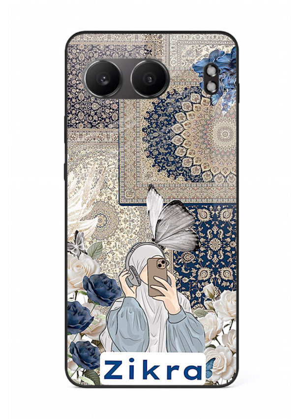 Blue floral collage artwork printed on premium tempered glass OnePlus Nord 4 back cover