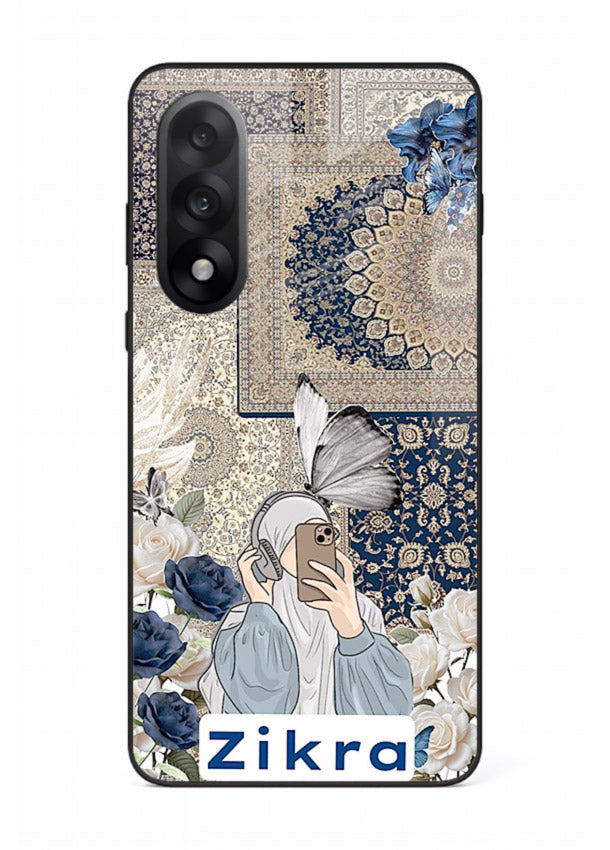 Blue floral collage artwork printed on premium tempered glass OnePlus Nord 5 back cover