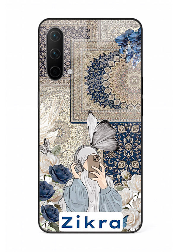 Blue floral collage artwork printed on premium tempered glass OnePlus Nord CE 5G back cover