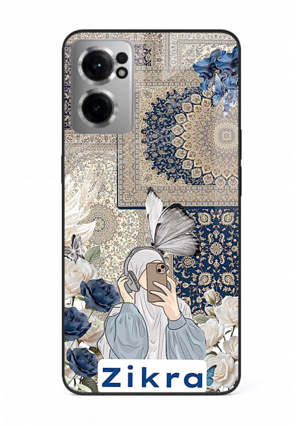 Blue floral collage artwork printed on premium tempered glass OnePlus Nord CE2 5G back cover