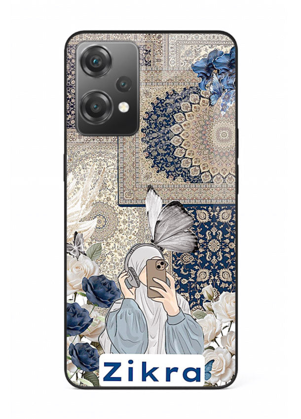 Blue floral collage artwork printed on premium tempered glass OnePlus Nord CE2 Lite 5G back cover