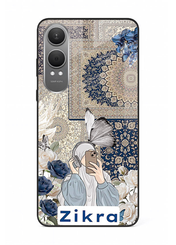 Blue floral collage artwork printed on premium tempered glass OnePlus Nord CE4 Lite back cover
