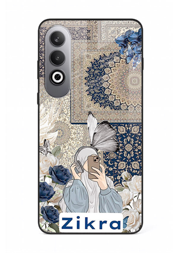 Blue floral collage artwork printed on premium tempered glass OnePlus Nord CE4 back cover