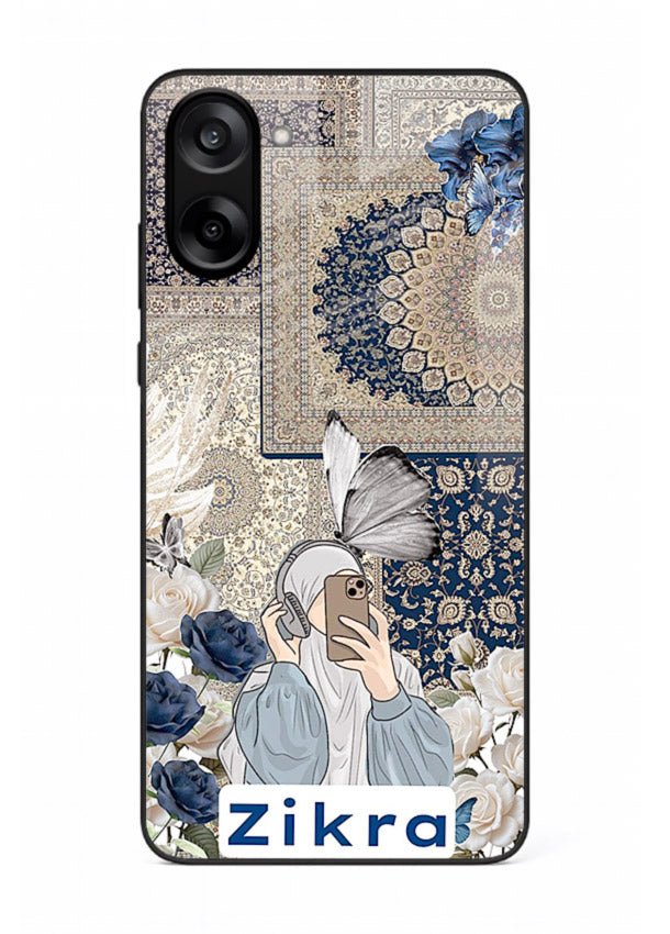 Blue floral collage artwork printed on premium tempered glass OnePlus Nord CE5 back cover