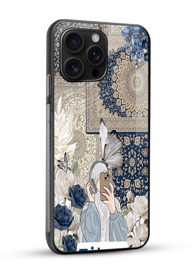 Blue floral collage artwork printed on premium tempered glass mobile back cover - 2
